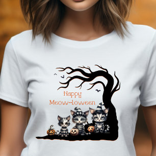 T-shirt Chat Fantôme Halloween éffrayant rayé avec chatons