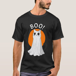 T-shirt Chat fantôme mignon Boo Halloween Lune Chat spooky