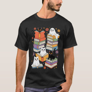 T-shirt Chat fantôme mignon lisant des livres amateur de l