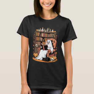 T-shirt Chat fantôme rétro lisant des livres, fantôme de b