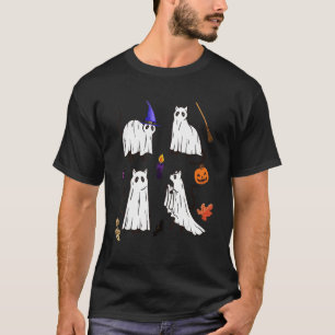 T-shirt Chat fantôme rétro Saison effrayante friandises ou