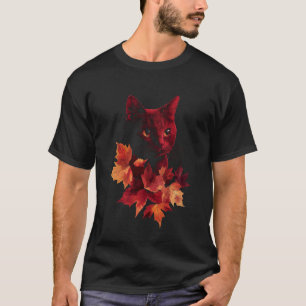 T-shirt Chat Feuilles D'automne Tombent Nature Foncé Rouge