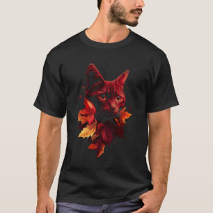 T-shirt Chat Feuilles D'automne Tombent Nature Foncé Rouge