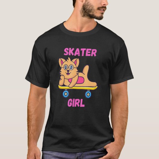 T-shirt Chat fille skater rose (Devant)
