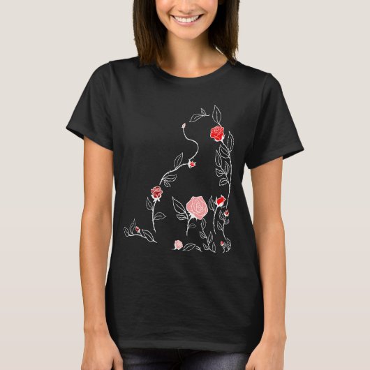 T-shirt Chat Fleur Rouge Graphique Rouge (Devant)