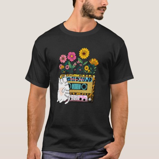 T-shirt Chat Fleur sauvage Retro Soul Cassette Fleurs (Devant)