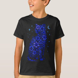 T-shirt Chat Fleurs Lune Étoiles
