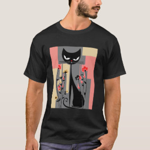 T-shirt Chat Fleurs Œuvre d'Art Félin Humoristique avec Fl