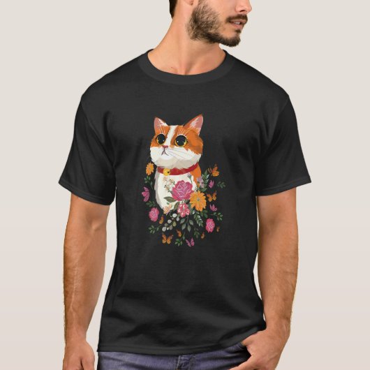 T-shirt Chat Fleurs Papillons Chat (Devant)