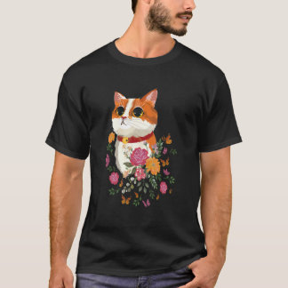 T-shirt Chat Fleurs Papillons Chat