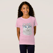 T-Shirt Chat floral blanc doux (Devant entier)