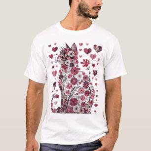T-shirt Chat Floral Cœur Romantique Esthétique Amour Art