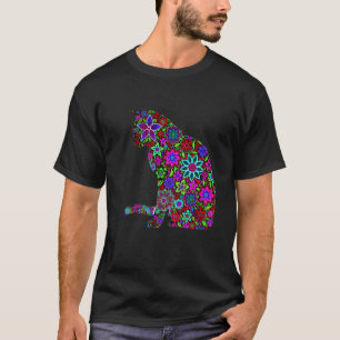 T-shirt Chat floral silhouette coloré, Amateur de chat, An