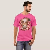 T-shirt Chat Fluffé Au Miel Avec Rose (Devant entier)