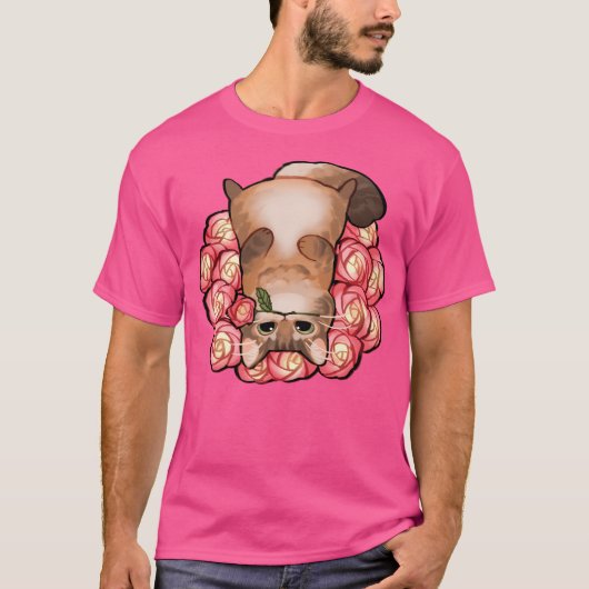 T-shirt Chat Fluffé Au Miel Avec Rose (Devant)