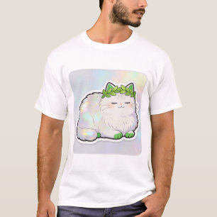 T-shirt Chat Fluffy Holographique avec Couronne de Laurier
