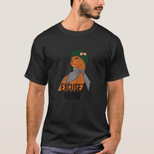 T-shirt Chat Français avec Beret Cat Graphique Impression  (Devant)