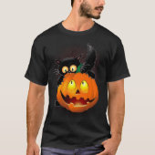 T-shirt Chat Fun Halloween Caractère mordant un Citrouille (Devant)