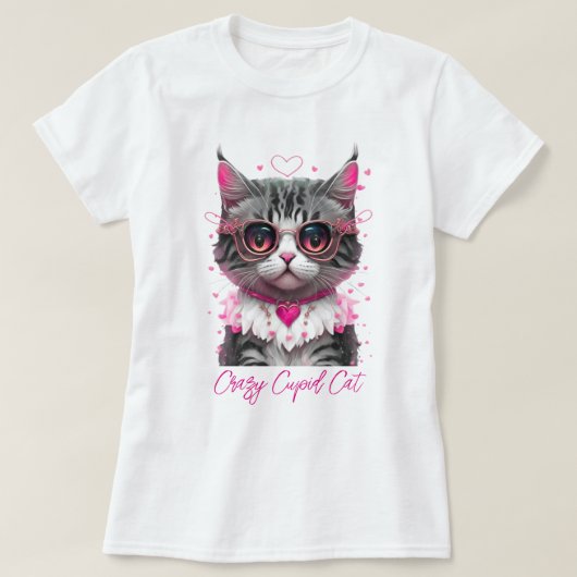T-SHIRT CHAT FUNNY "CRAZY CUPID CAT" (Design devant)