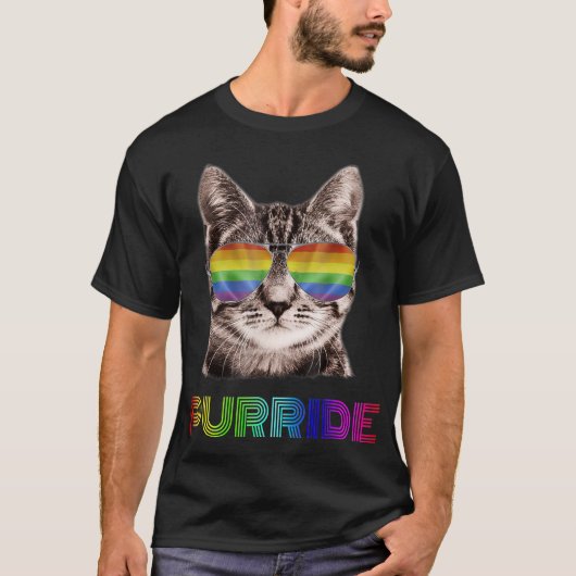 T-SHIRT CHAT FUNNY PURRIDE LGBT PRIDE CHEMISE (Devant)