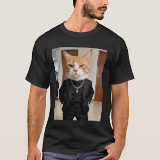 T-shirt Chat Gangster Costume Chaîne Attitude Orange