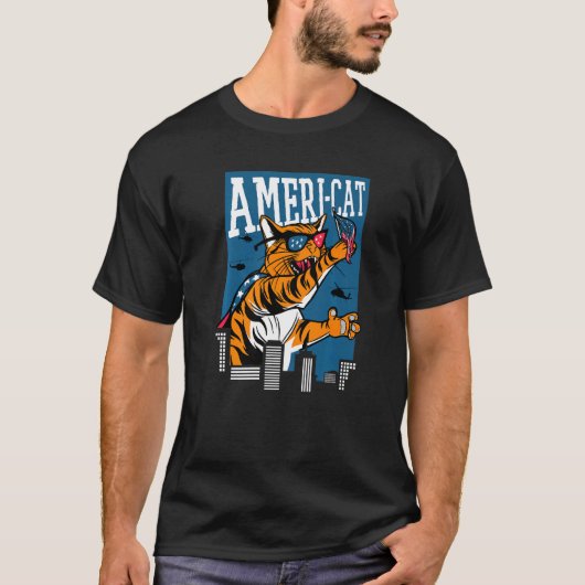 T-shirt Chat Géant Américain Ameri Cat 4 Juillet (Devant)