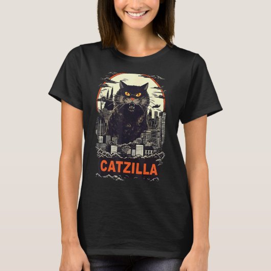 T-shirt Chat Géant Dans La Ville Catzilla (Devant)