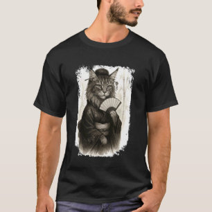 T-shirt Chat Geisha Funny Maine Coon avec Kimono. Dés Japo