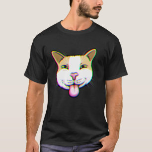 T-shirt Chat Glitch Langue Sortie Drôle Trippy Art de Mème