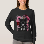 T-shirt Chat Goth et chats gothiques rose et noirs (Devant)
