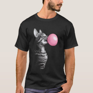 T-shirt Chat graphique noir soufflant du chewing-gum rose
