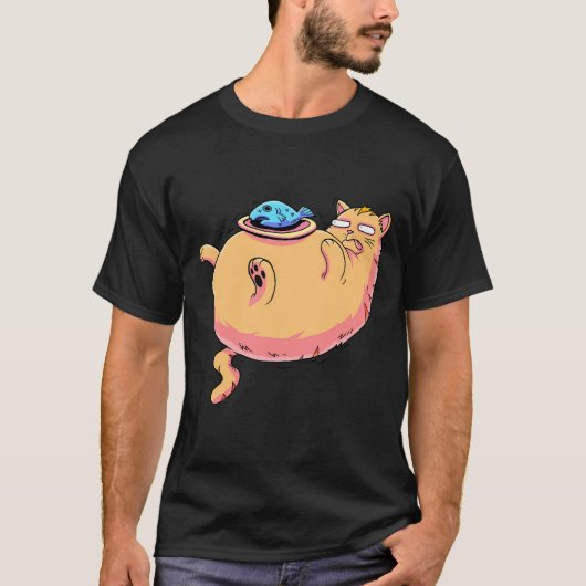 T-shirt Chat gras avec poisson (Devant)