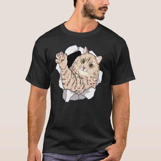 T-shirt Chat gras sortant arraché (Devant)