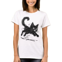Chat Gribouillé Abstrait Encre Noir Minimaliste
