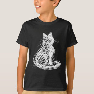 T-shirt Chat Gribouillé Minimalisme Ligne Art Japonais