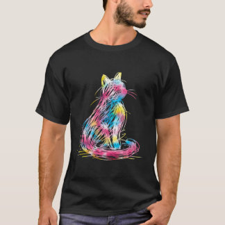 T-shirt Chat Griffonné Coloré Art Minimal Japonais Lo