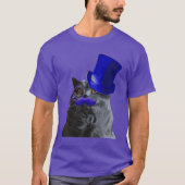 T-shirt Chat gris avec chapeau bleu et moustache bleue (Devant)