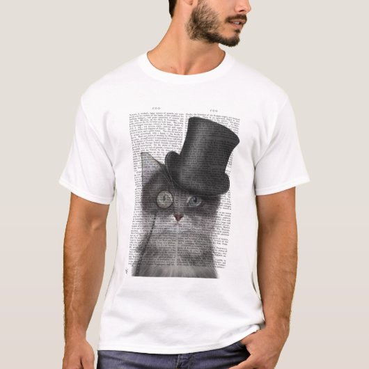 T-shirt Chat gris avec chapeau supérieur (Devant)
