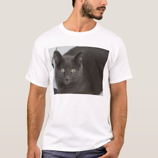 T-shirt Chat gris avec les yeux verts renversants (Devant)