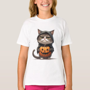 T-shirt Chat Grumpy Dans Un Costume De Sorcière Citrouille