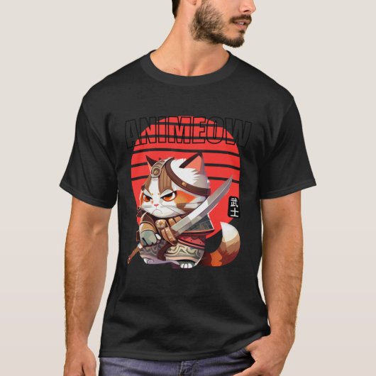 T-shirt Chat guerrier en armure traditionnelle Soleil roug (Devant)