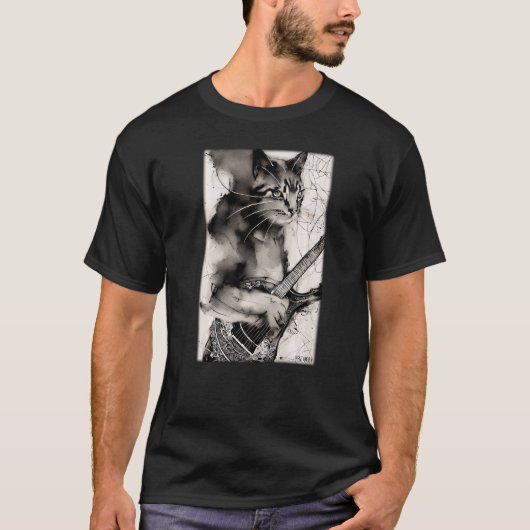 T-shirt Chat Guitare Animaux Musicien Chat Ami Chat Amour  (Devant)