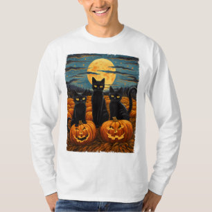 T-shirt Chat Halloween Amoureux des Chats Nuit Étoilée Cha