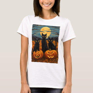 T-shirt Chat Halloween Amoureux des Chats Nuit Étoilée Cha