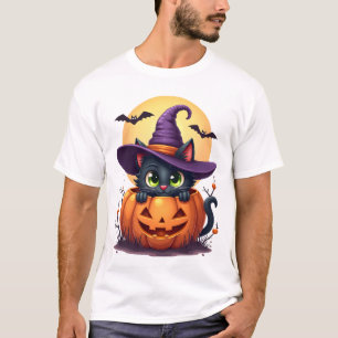 T-shirt Chat Halloween Citrouille Chat Noir