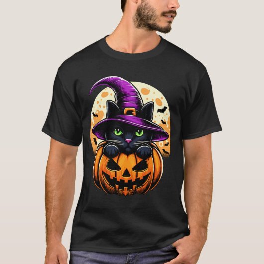 T-shirt Chat Halloween Citrouille Chat Noir Performance (Devant)