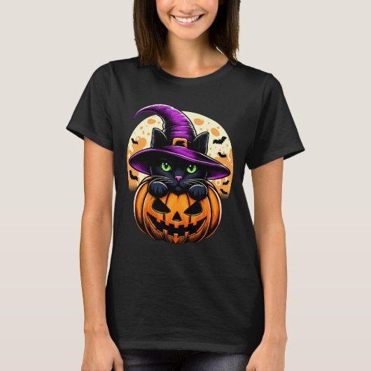 T-shirt Chat Halloween Citrouille Chat Noir Performance (Devant)