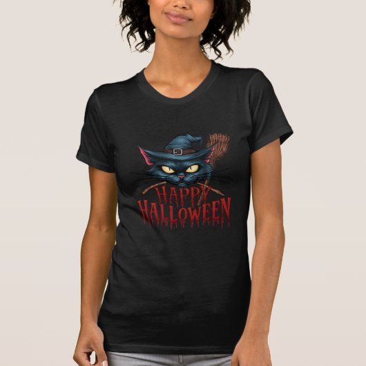 T-shirt Chat Halloween - Conception Chat Sorcière Éffrayan (Devant)