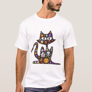 T-shirt Chat Halloween Emoji Effrayant Icônes Éffrayantes.