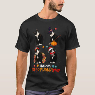T-shirt Chat Halloween Et Joyeux Noël Joyeux Hallothank